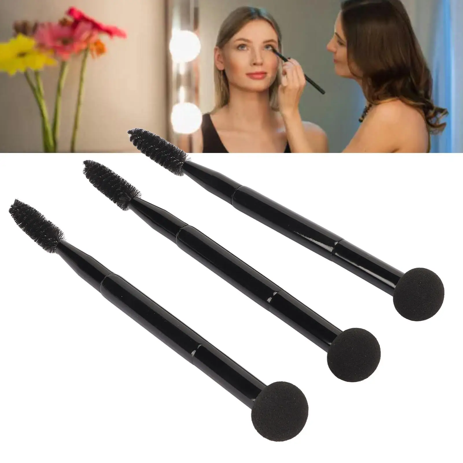 Double Ended Makeup Brush Set, Cogumelo Cabeça Esponja, Fundação e Aplicação Sobrancelha, 3Pcs