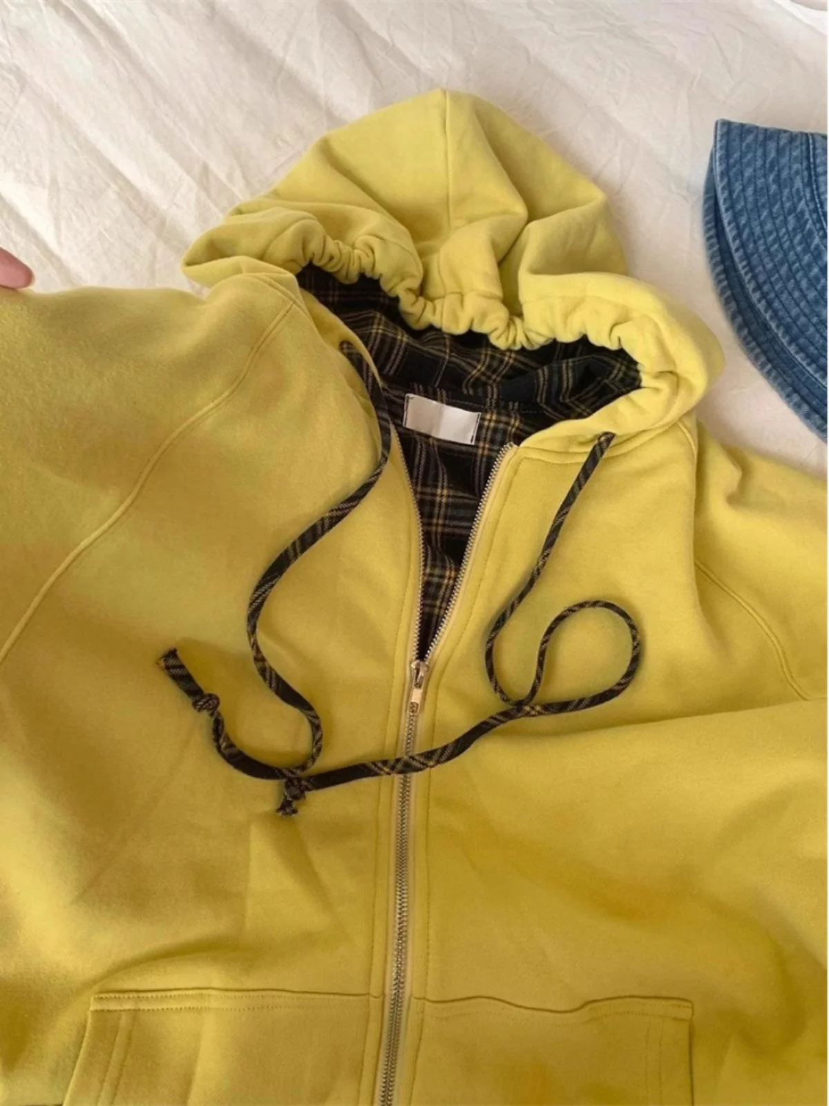 

Skin-friendly Plaid Patchwork Hoodie Women's Comfortable Lazy Open Cardigan Top Korean Style Loose Fit Long Sleeve Cotton Jacket