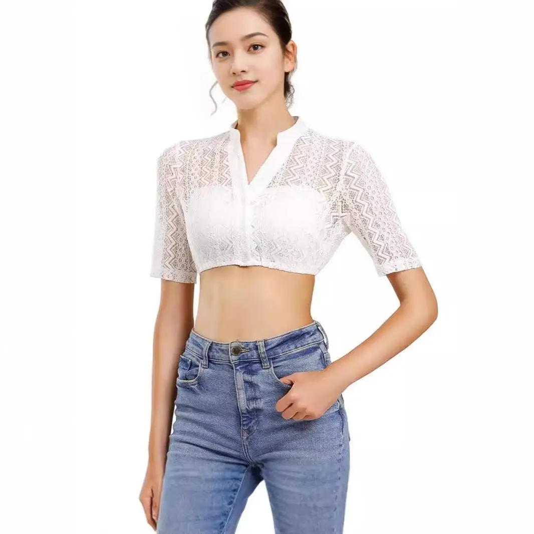 

Traditional German Women's Lace Clothing Top Commute Sle Polyester Fiber Five Sve Regular Thin Pure Color Print