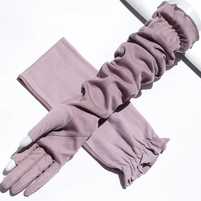 Women\'s Solid Summer Thin Cotton Arm Cover Long Gloves Driving Sun Protection Anti-skid Outdoor Fingerless Gloves Women