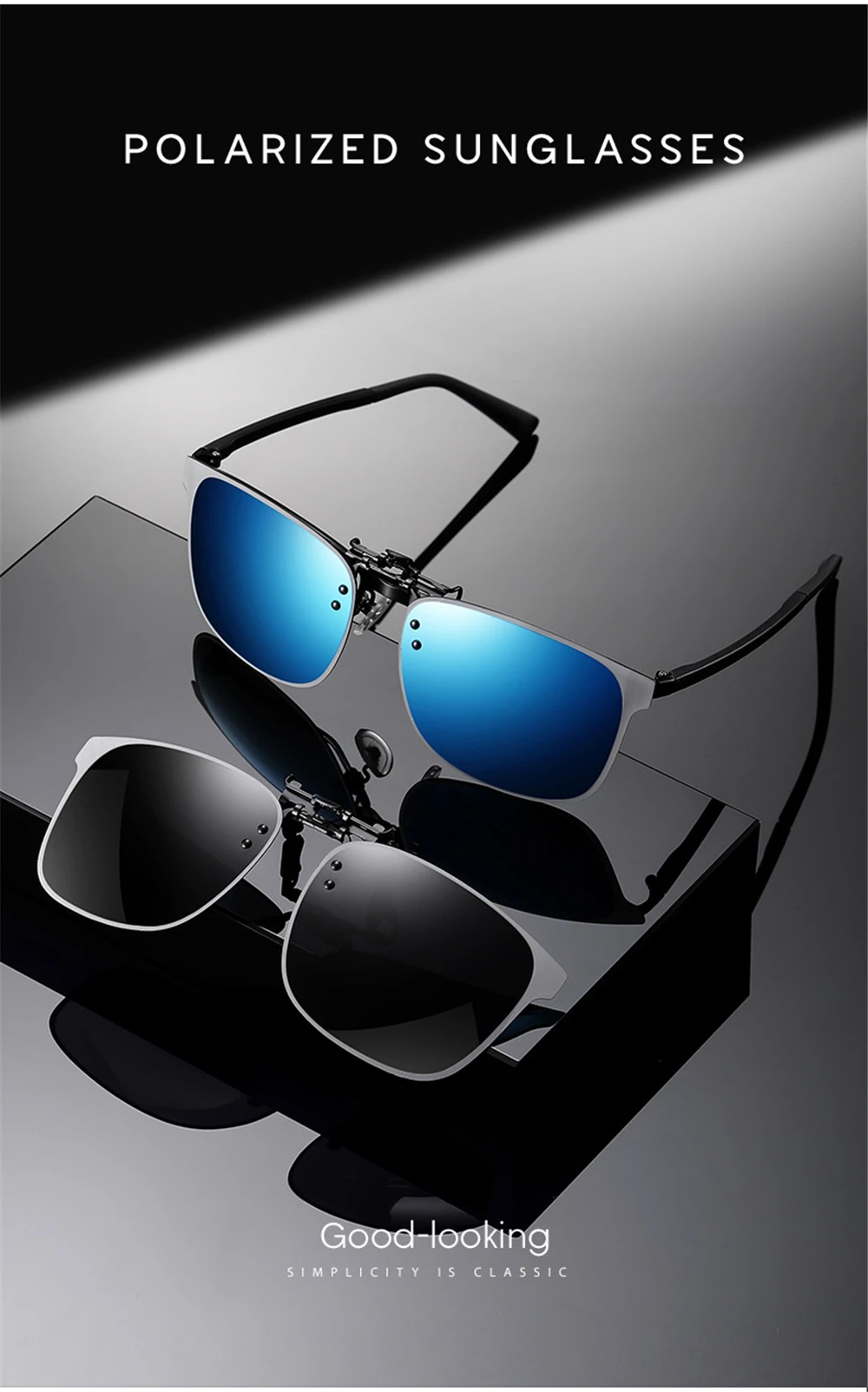 VIVIBEE Polarisierte, aufklappbare, randlose Sonnenbrille zum Aufstecken, blendfreie, quadratische Brille für Nachtfahrten, UV-Brille – Detail 3