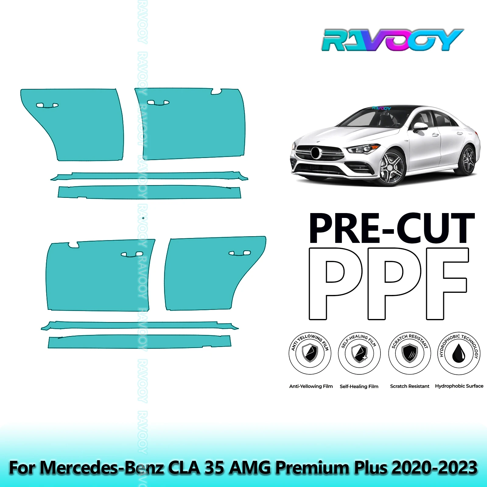 

For Mercedes-Benz CLA 35 AMG Premium Plus 2020-2023 8.5mil Pre-Cut PPF Door & A/B Pillar Kit TPU Paint Protection Film Set