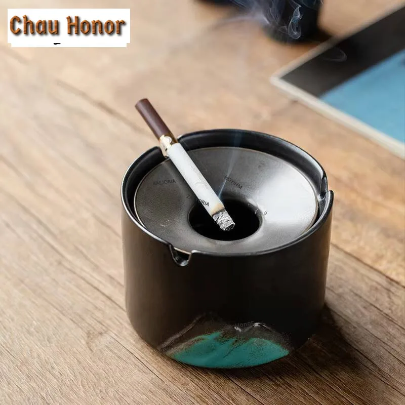 

Kiln Fambe Ashtray Black Pottery Ash Tray Luxury Gift for Boyfriend Household Weed Smoking Tea Items Equipment Decoration