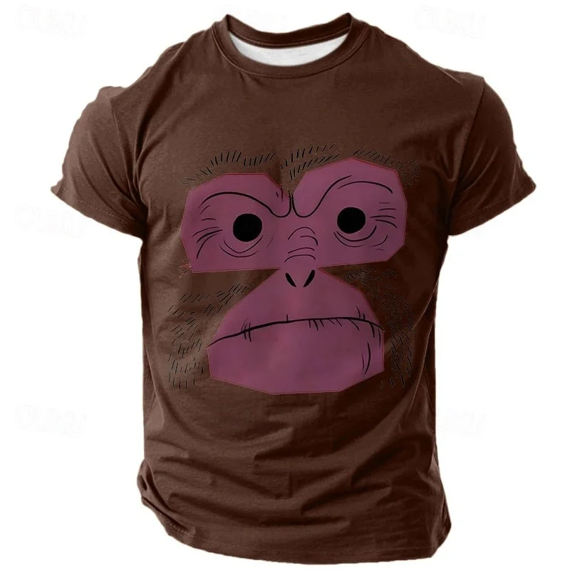 Men's Funny Cartoon Gorilla Face Print T-Shirt Creative Personality Design O-Neck Short Sleeve Tees Loose Casual Comfortable Top
