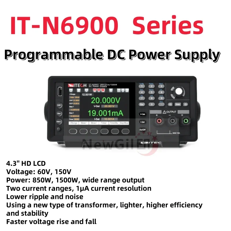 ITECH IT-N6952 IT-N6962 IT-N6953 IT-N6963 مصدر طاقة تيار مستمر قابل للبرمجة 60 فولت و150 فولت، مخرج 850 وات و1500 وات