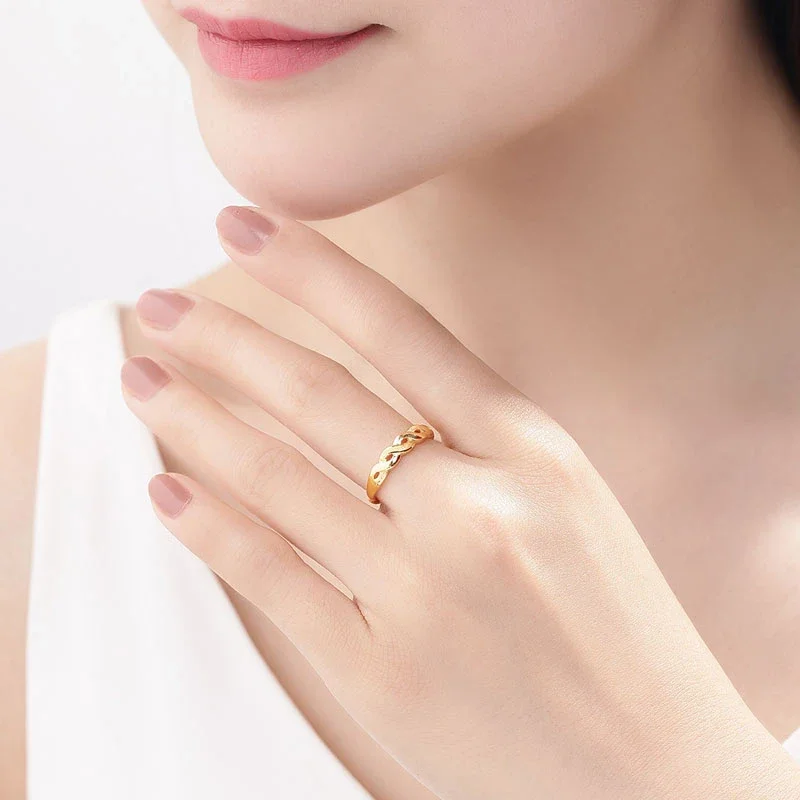 XXX 24K Gold Ring Fine Jewelry Real Pure Au999 Female Resizable Twist Ring Trendy Party 2023 New Hot Sale Good Nice Upscale