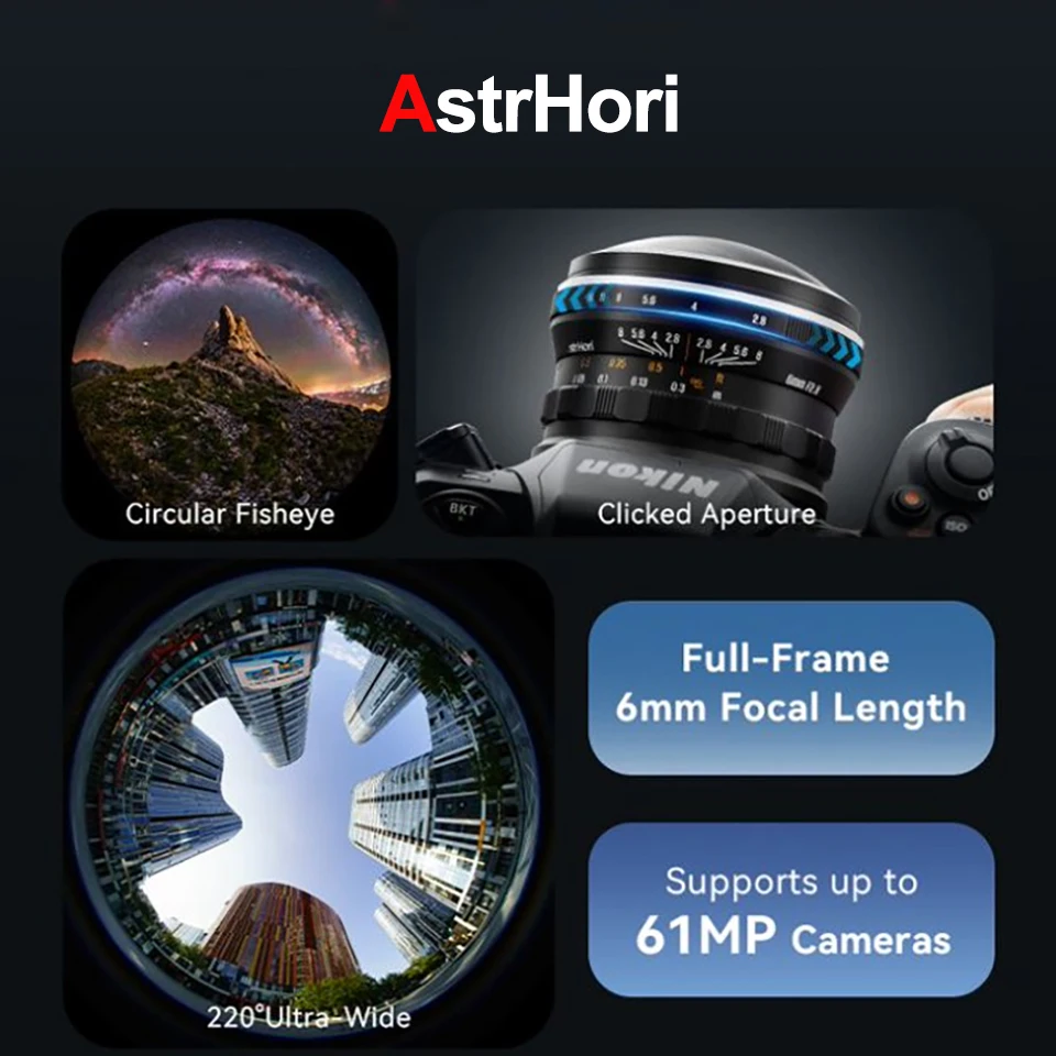 AstrHori Full Frame 6mm F2.8 Circular Fisheys Lens Ultra-Wide Angle Manual Focus Camera for Sony E Nikon Z Canon RF Leica L