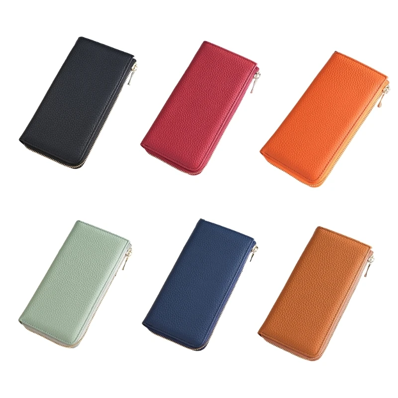 

Long Wallet Women Wallet Handheld Leathers Wallet Cash Bag Card Holder Zipper Pocket Multiple Compartments