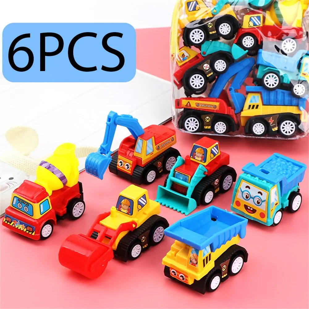 6PCS Cars Toys Mini Inertial Engineering Vehicle Pull Back Car Toys Fire Truck Kids Cars Boy Diecasts for Children Gift