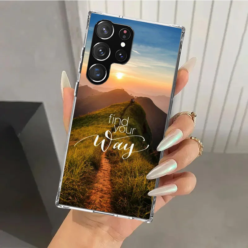 Travel Mountain Beach Proverb Phone Case for Samsung Galaxy S24 S23 S22 S21 Ultra S20 FE S10 Plus S10E S9 S8 + S7 Edge Soft Prin