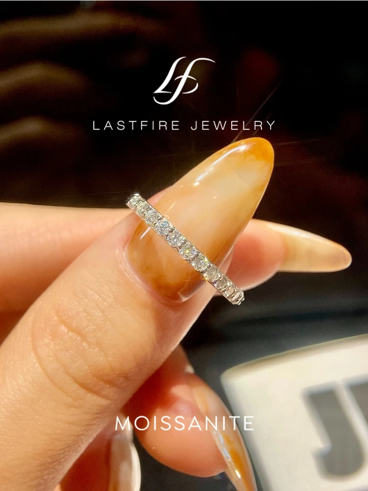 1.9mm Real Moissanite Ring Matching Wedding Diamond Band for Women 925 Sterling Silver Female Crown Single Tail Ring Jewelr