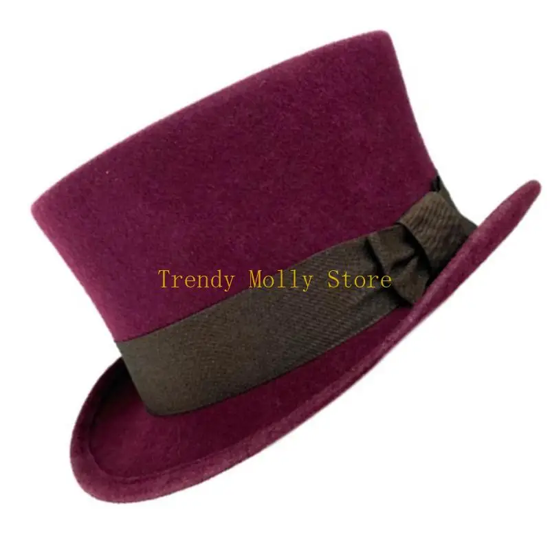 

N5KB Gentlemen Top Hat Hat шерстяная шерстяная шляпа подарок для парня Top Hat Shot Brim Wool для открытых собраний