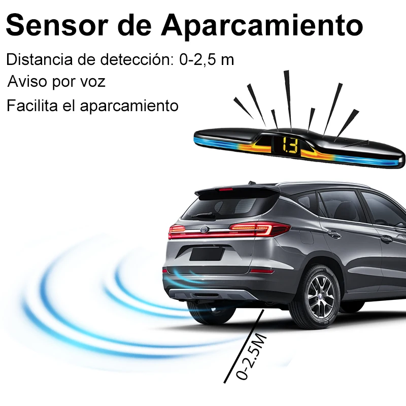 LED Parking Sensor System Spanish Voice Alert Backlit Display 12 Colors 4 Probes Universal Auto Safety Auxiliary Accessories - view 3