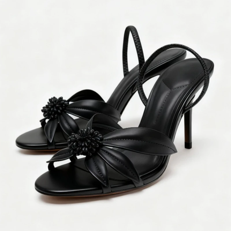 

Новинка, элегантные женские туфли на высоком каблуке с бусинами и цветком, пикантные босоножки на каблуке с открытым носком, роскошные свадебные туфли для свадебной вечеринки