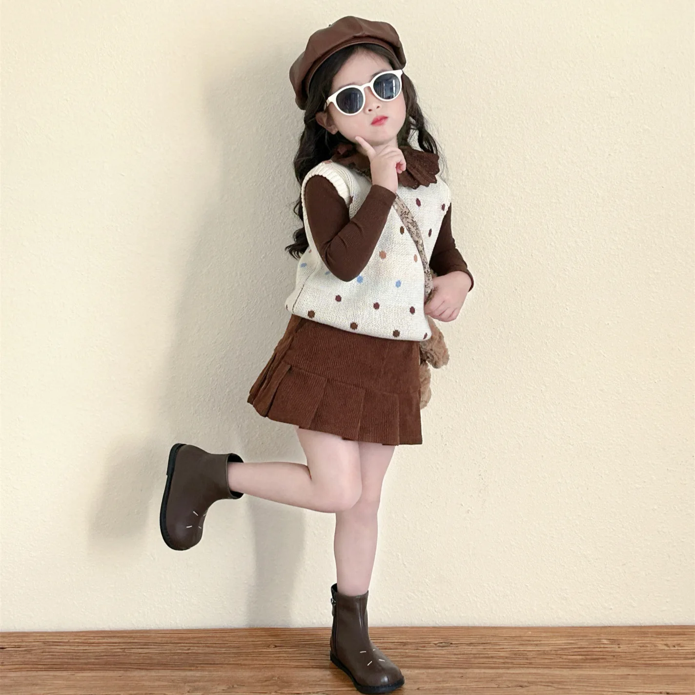 Girls Skirts 2024 Autumn New Childrens Wear Korean Girl Baby Foreign Air Flanged Corduroy Half Fishtail Skirt Casual Simple