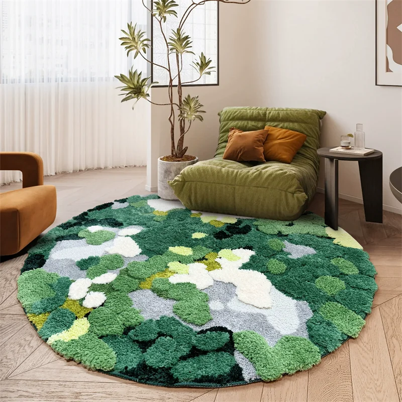 Pastoral Style Moss Round Carpet For Bedroom Soft Kids Room Play Rug Home Coffee Table Floor Mat Living Room Leisure Corner Rugs