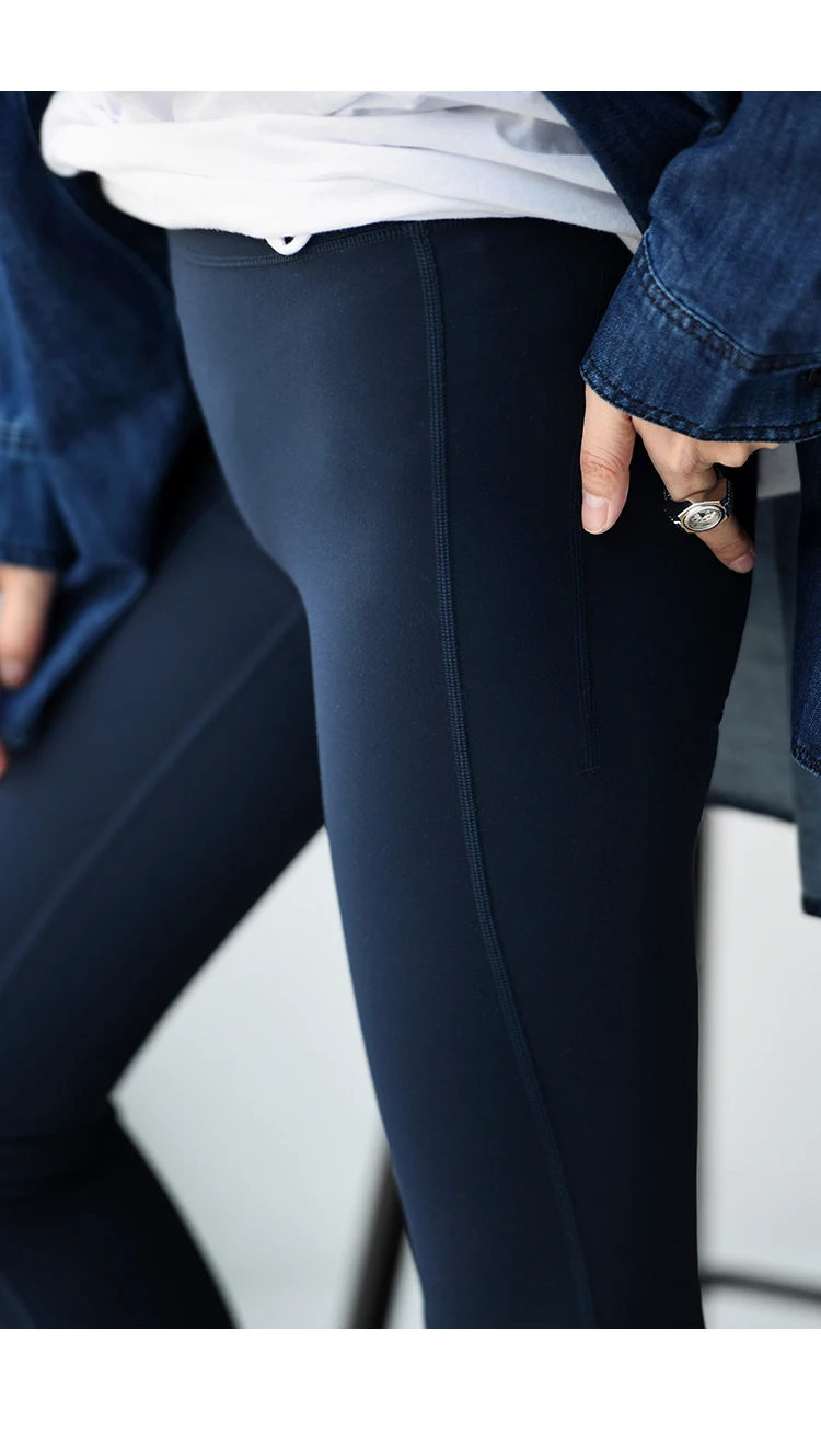 K17009 Comfortable Elastic Slim-Fit Leggings with Hidden Pockets and Wide Waistband for Tummy Control, Suitable for Women to Wear in All Seasons