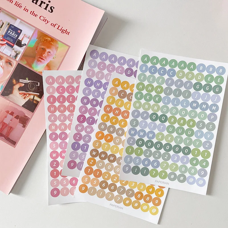 

8PCS Gradient Solid Letter Sticker For Gift Decoration Colorful Morandi Gift Package Stickers INS Style Number Diary Decor
