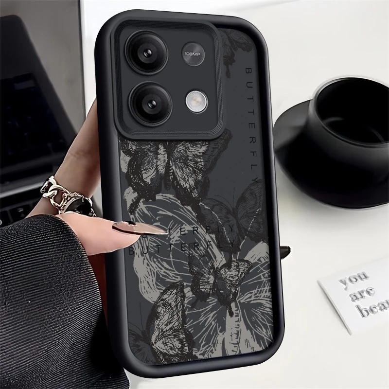 Drawing Butterfly Case For Xiaomi 13T Pro Redmi Note 11 12 13 Pro 5G 11s Poco X6 X5 F6 Pro Shockproof Bumper Soft Silicone Cover