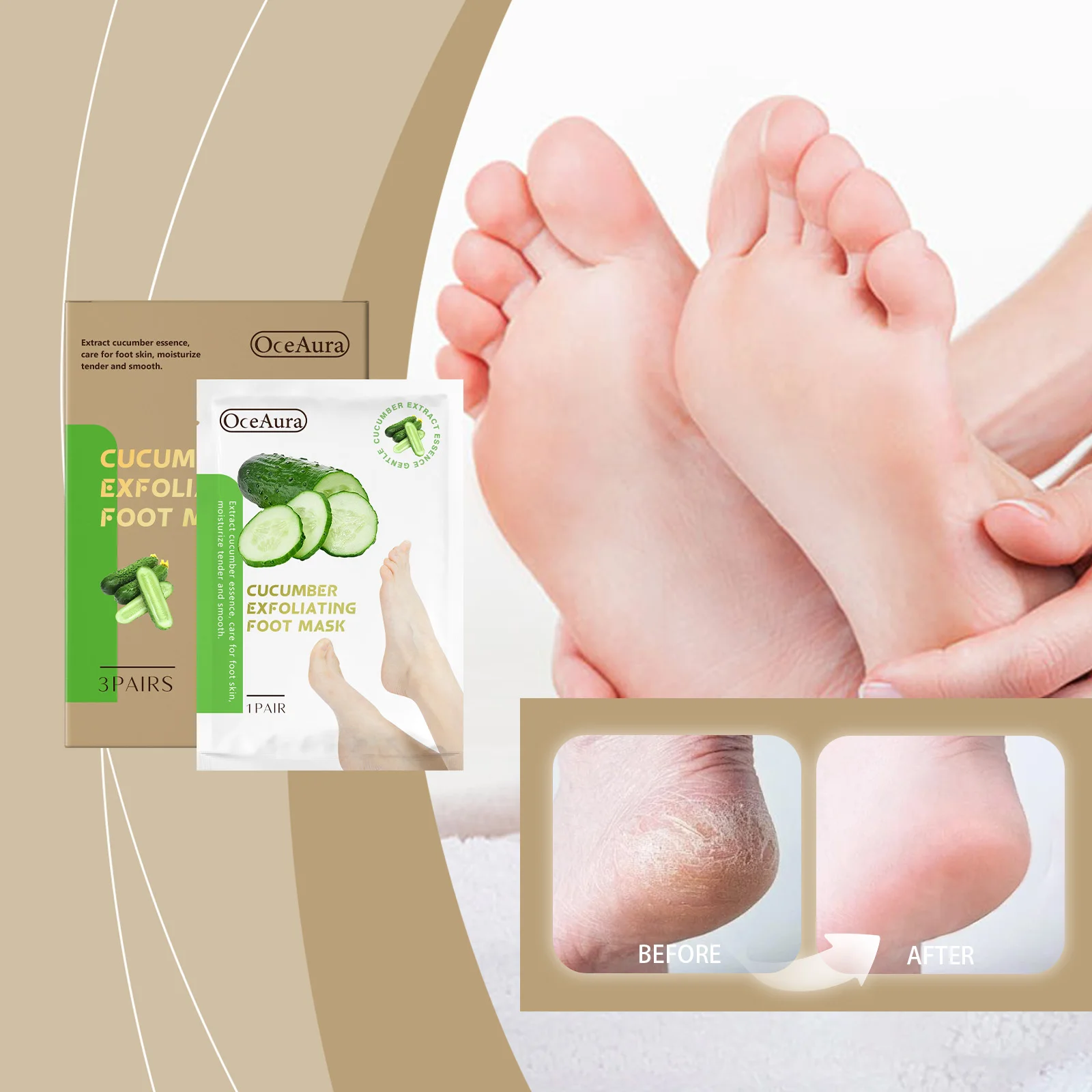 Masque professionnel de traitement des pieds - Exfoliation infurée de concombre pour pieds doux de bébé