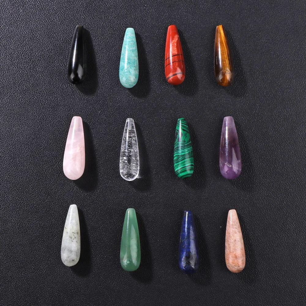 Half Hole Waterdrop Charm Quartz Stone Natural Gems Water Drop Shape Pendant for Jewelry Making Necklace DIY Earrings 8x23mm