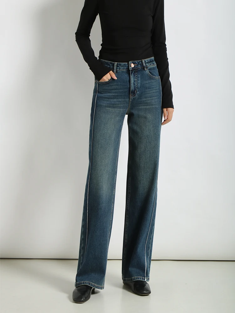 

Slimming Stretchy Velvet Straight Leg Jeans Women Winter High Waist Loose Floor Length Wide Leg Denim Pants Casual Cotton Str...