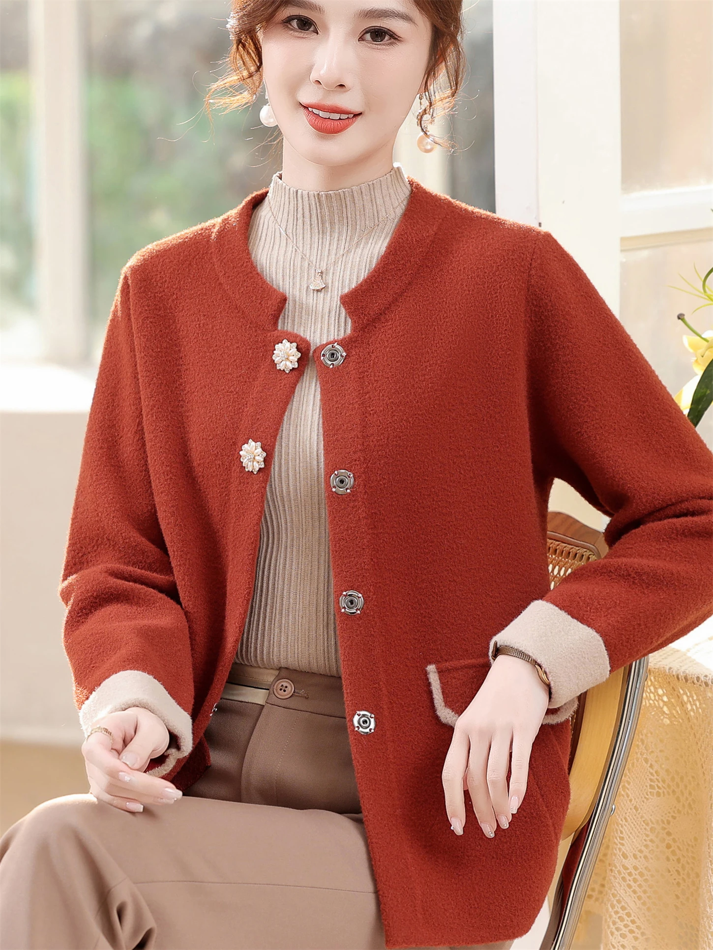 

Faionable Knitted ket Coat for Mom Autumn Winter Warmth ly Women's Clothing ape Loose Fit Easy Clean Casual