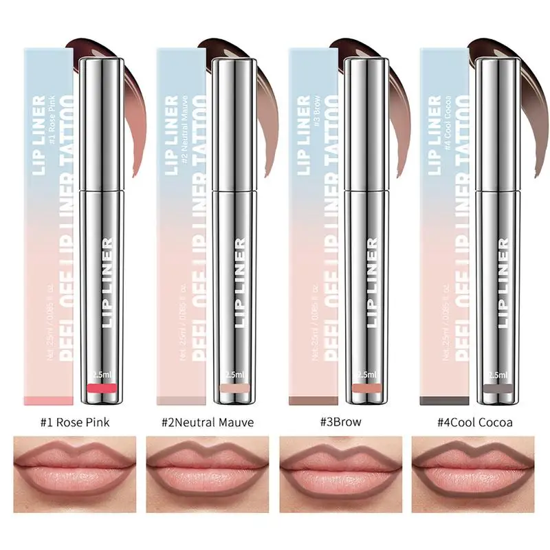 4 colori Peel Off Lip Liner Matita per labbra opaca altamente pigmentata Tattoo Matita per labbra impermeabile a lunga durata Lucidalabbra antiaderente