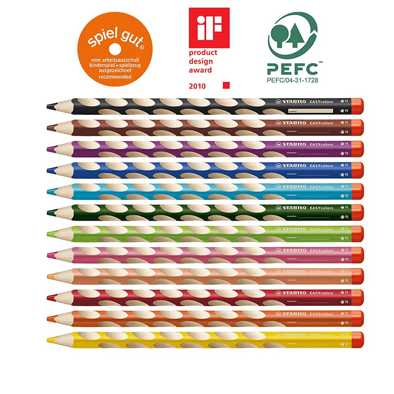 STABILO EASYcolors Colouring Pencils for Right-Handers Comfortable Grip with Sharpener - Assorted Colours (Wallet of 12)