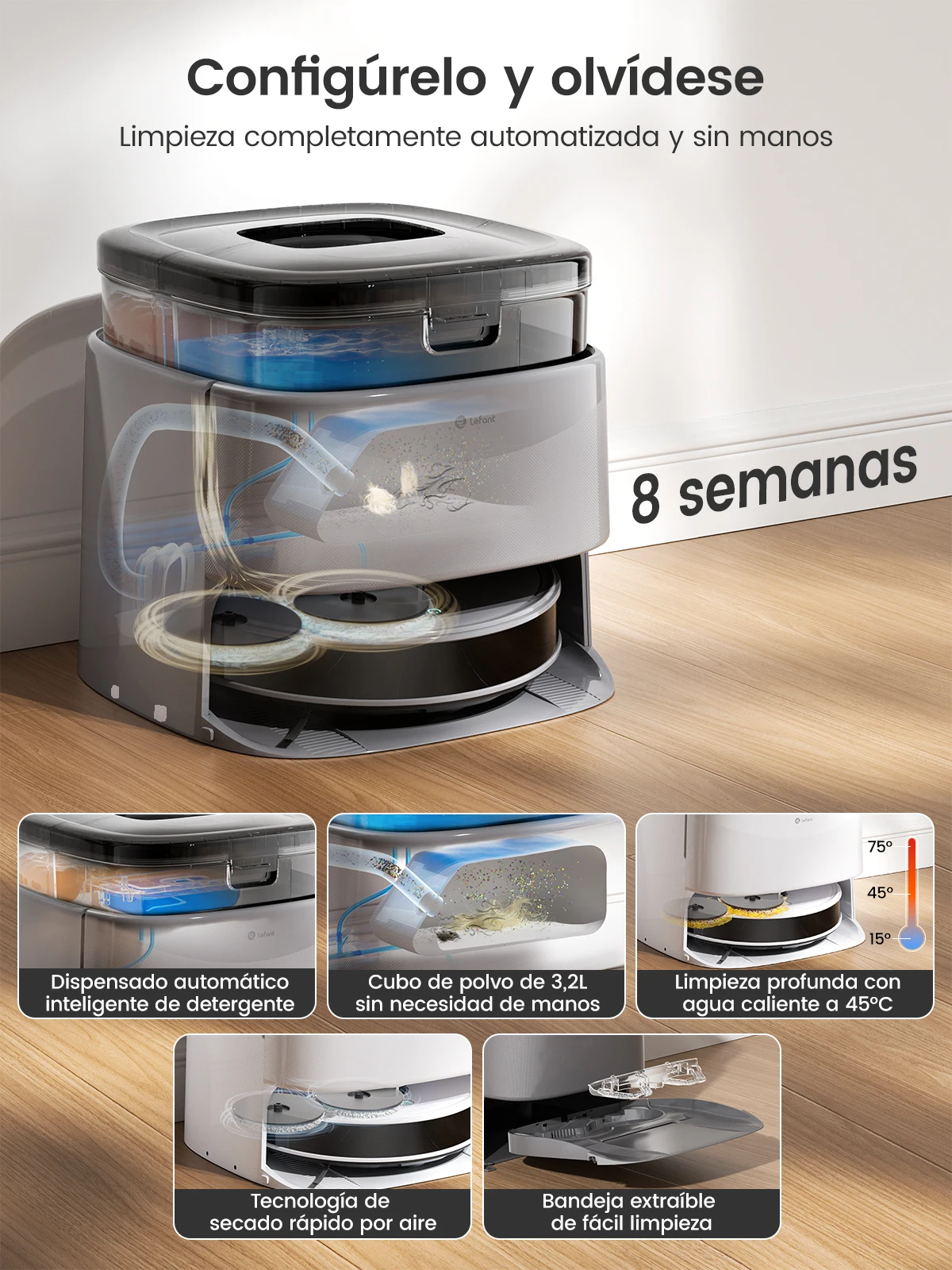 Lefant M3 Max Roboterstaubsauger, Roboterstaubsauger und Wischroboter, 20.000 Pa Saugleistung, Anti-Tangle-Bürsten, Dual-Spinnwischer, automatisches Wischen des Wischens