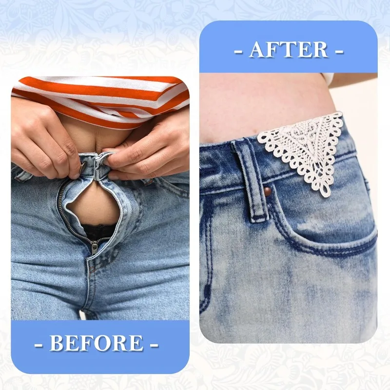 4 Pcs Lace Waistband Extender, 2 Styles Women's Pants Waist Extender, Vintage Sewing Accessories for Jeans Skirts DIY Craft Kit