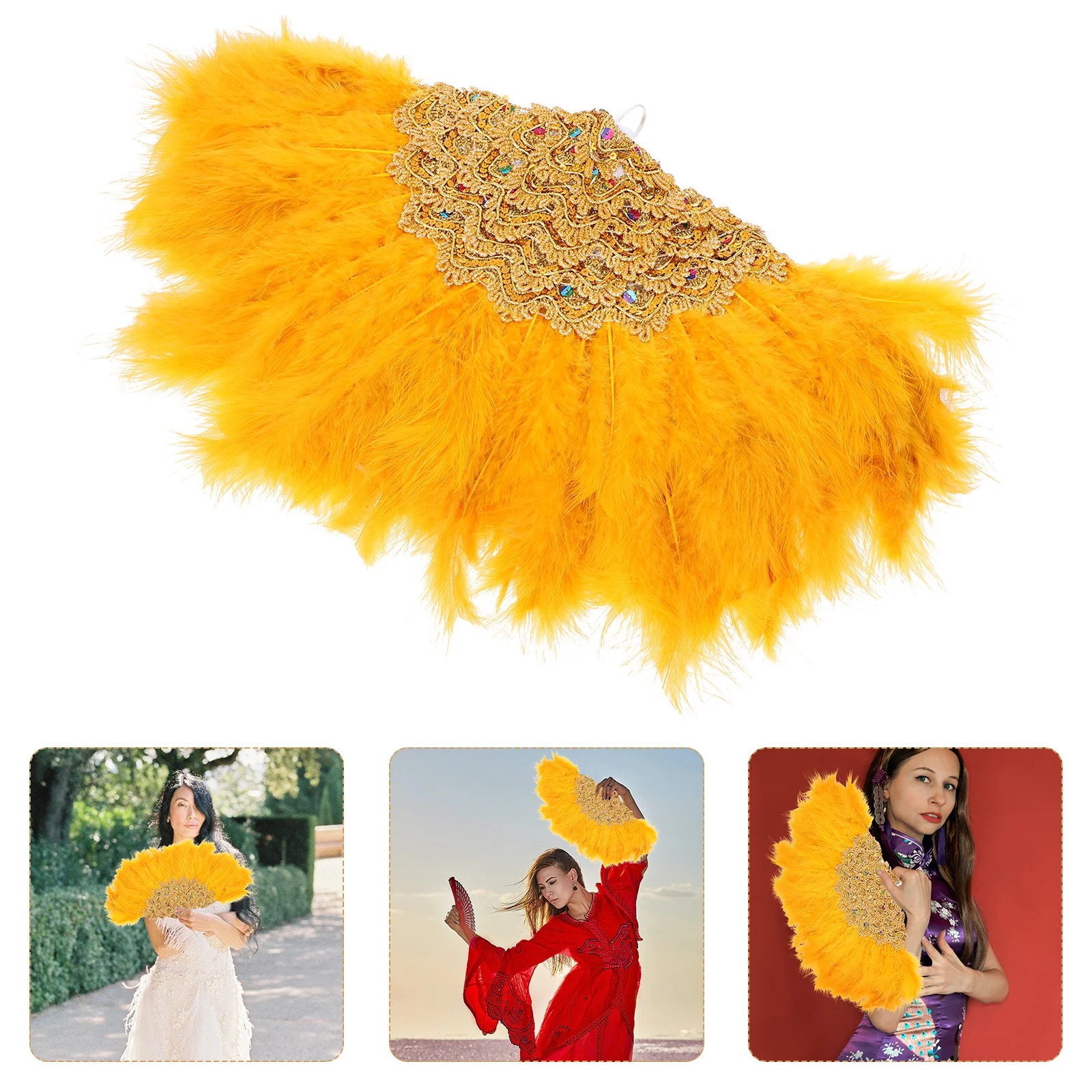 

Elegant Handheld Plumage Fan Bright Color Fashionable Design Perfect for Costume Party Festival Stage Show Accessory