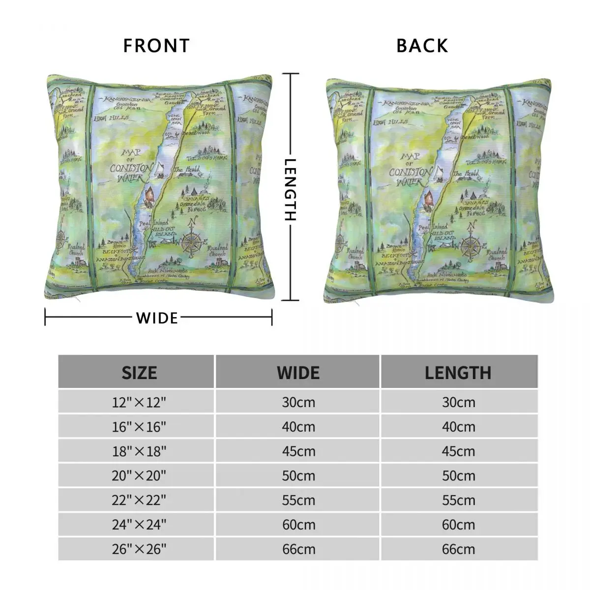 Swallows And Amazons Map Of Coniston Water Square Pillowcase Polyester Linen Velvet Creative Zip Decor Bed Cushion Case