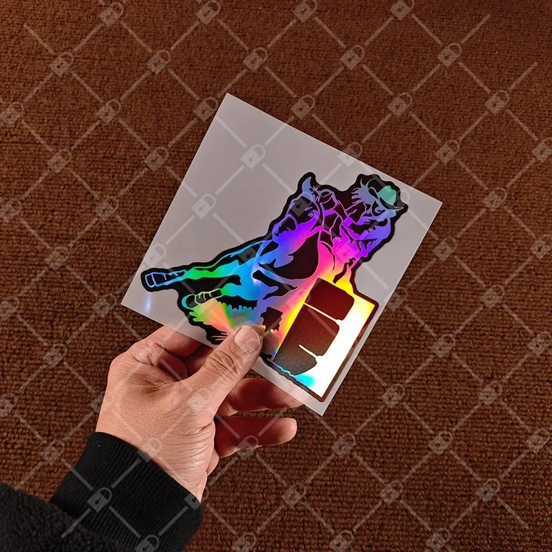 Vintage Western Style Laser Iridescent Cowboy Galloping Horse Decal, Personalized Rainbow Gradient Outline Sticker For Auto Body