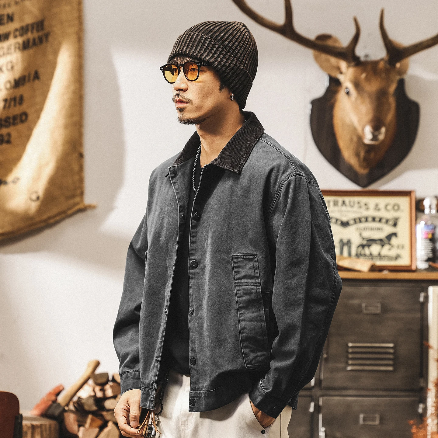 

New autumn and winter American heavyweight retro Detroit jacket, washable trendy workwear jacket for men