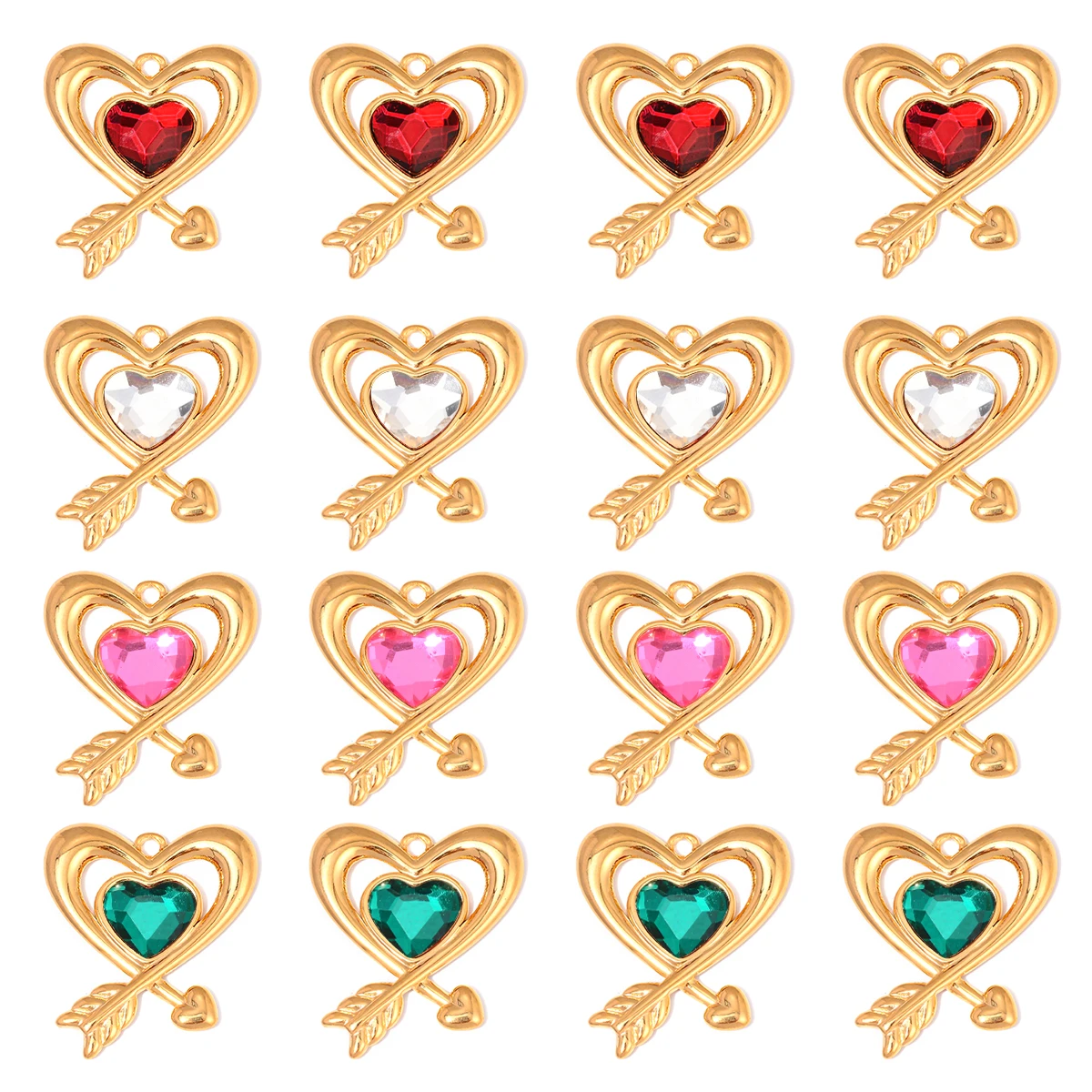 

3pcsLuxury Colorful Crystal Stainless Steel heart Pendant For Necklace Earrings DIY Jewelry Making Charm Valentine's Gift