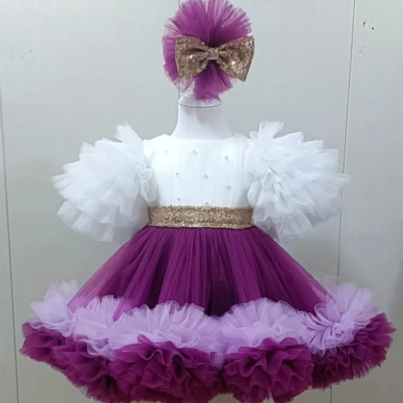 

Элегантное фиолетовое детское платье для девочек: наряд принцессы для дня рождения, выступлений, конкурсов, выступлений на фортепиано, для подружек невесты