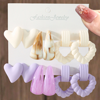 6Pcs Cute Heart Shaped Stud Earrings Women's Sweet Style Acrylic Colored Earring Set, Suitable for Daily Dressing and Party