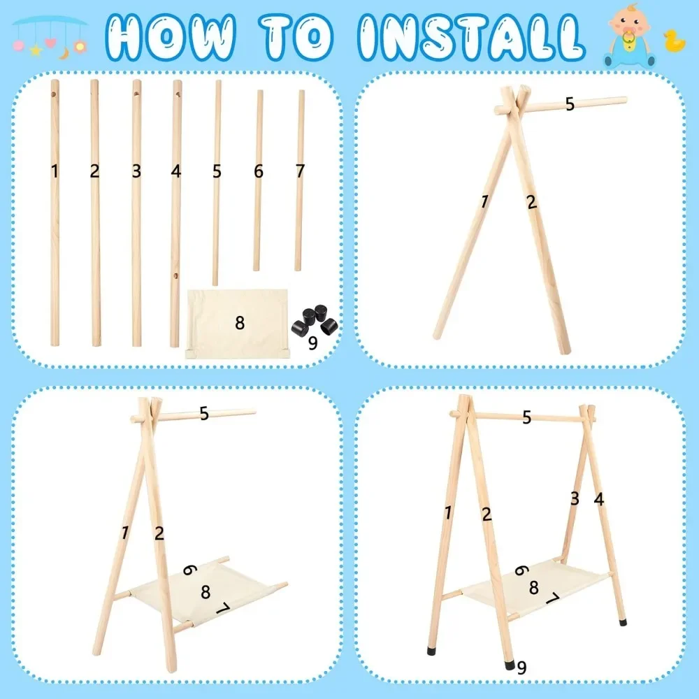 LISM 2 Pcs Baby Clothes Rack Kids Clothing Rack Dress up Storage Garment Rack Wooden Clothes Organizer with Storage Shelf