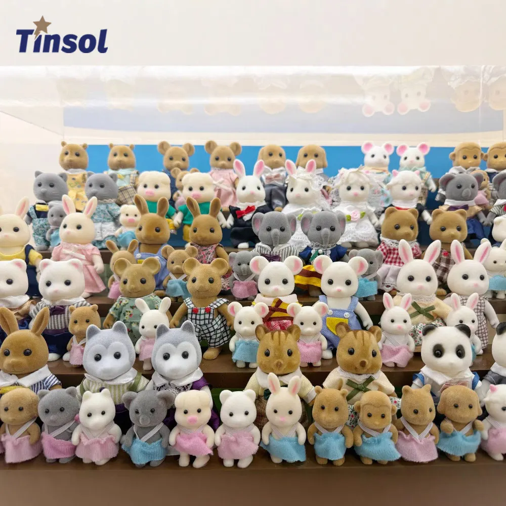 TINSOL 2025 عائلة حيوانات الغابة الجديدة 1/12 عائلة أرنب الغابات لتقوم بها بنفسك مجموعة ألعاب أرنب صغير والدب ألعاب من القطيفة للأطفال #1