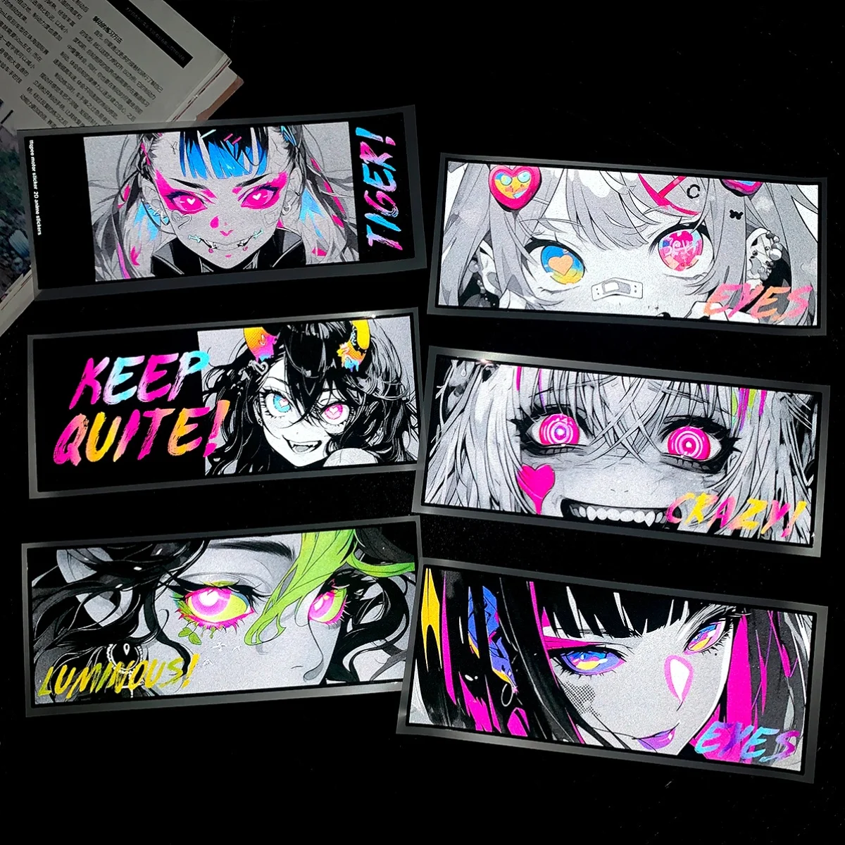 1PC 20cm Neon Anime Girl Eyes Graphic Waterproof Vinyl Sticker For Car Window Laptop Motorcycle Helmet Decor