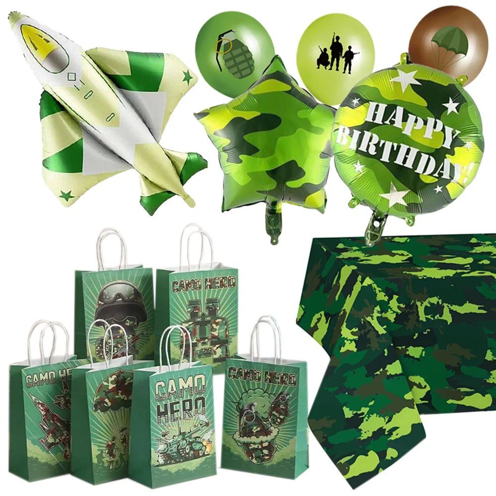 

Camouflage Party Favor Camouflage Gift Bags Tablecloth Airplane Happy Birthday Balloon Army CamouflageThemed Birthday Supplies