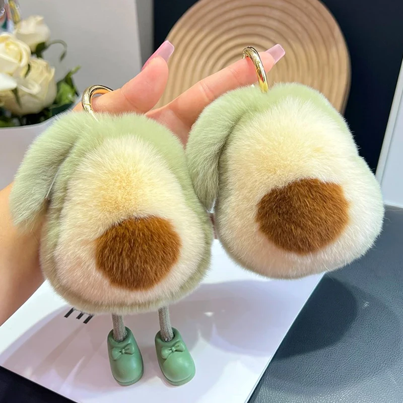 Stuffed Avocado Fruit Soft Plush Toy For Kids Teen Furry Fur Kawaii Avocado Shaped Keychain For Women Car Keys And Bag Charms