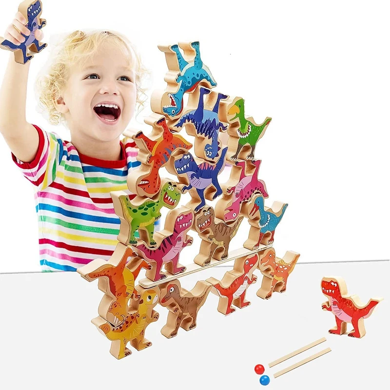 Houten stapelspeelgoed Kinderblokken Houten dinosaurusspeelgoed Balanceerblokken Speelgoed Beste cadeaus voor peuterspeelgoed voor kinderen