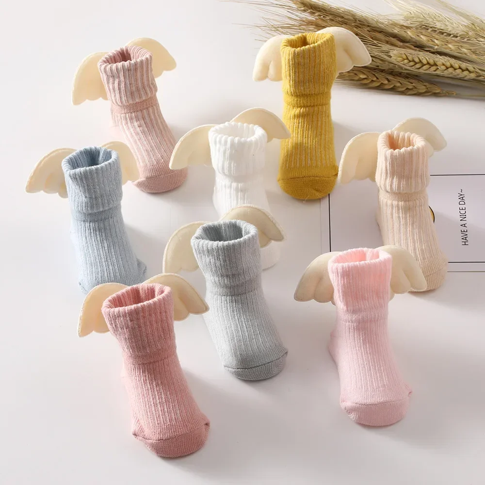Chaussettes en pur coton avec ailes d\'ange pour bébé fille, vêtement pour nouveau-né de 0 à 1 an
