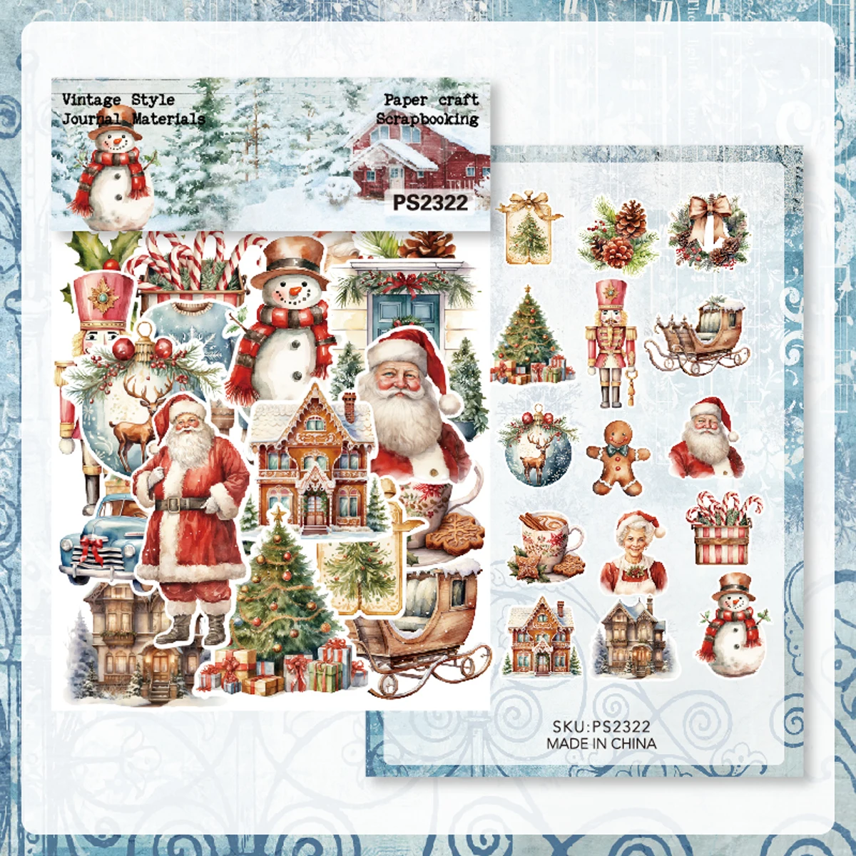 KLJUYP 40pcs Merry Christmas Stickers Die Cuts Sticker Collection Kit for Scrapbooking Planner/Card Making/Journaling Project