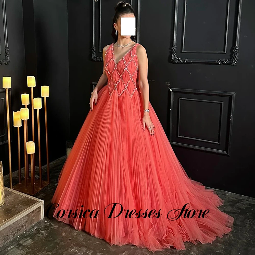 Modern Tulle Evening Dress Customized Elegant V-Neck Sleeveless Homecoming Dresses Classic Court Train Special Occasion Gowns