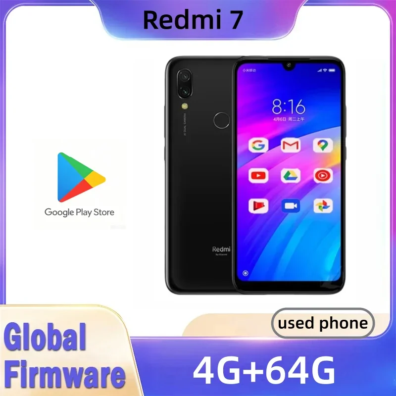 AliExpress – Xiaomi Redmi 7 Cellphone with Phone Case, Dual SIM Solt Cellphone Android Cell Phone Dual Camera Used Phone