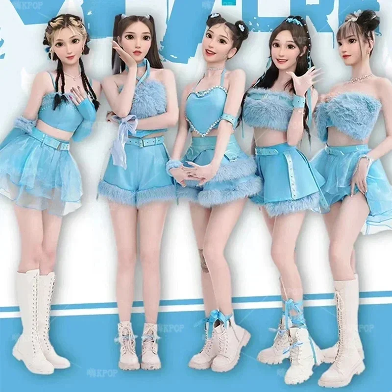 

Kpop Korean Singer Jazz Dance Costume Women Stage Performance Costume Slim Sling Vest Crop Tops Sexy Skirts Shorts Y2K Clothing