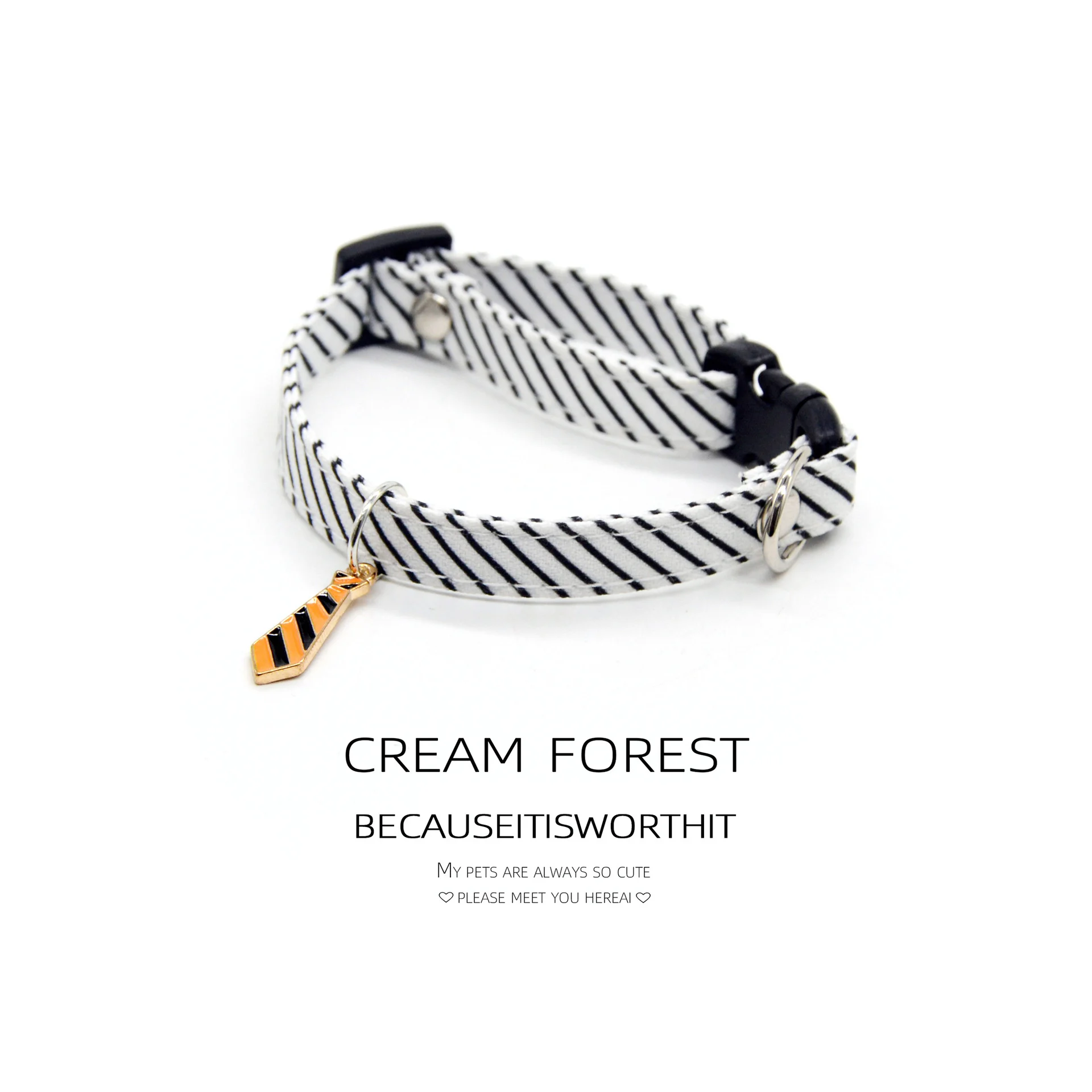 Collare per gatti in poliestere a righe 1 pc con ciondolo per cravatta-elegante accessorio per cani di piccola taglia